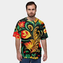 Футболка оверсайз мужская Хохлома акварель, цвет: 3D-принт — фото 2