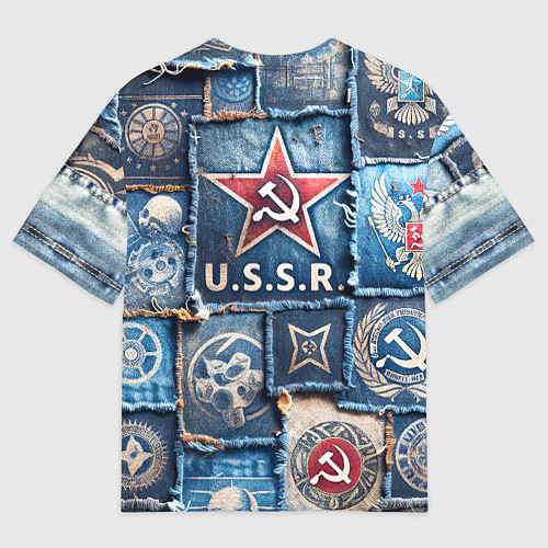 Мужская футболка оверсайз Печворк джинсы СССР / 3D-принт – фото 2
