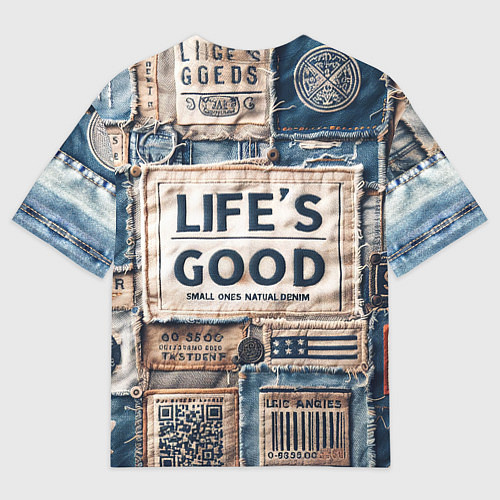 Мужская футболка оверсайз Жизнь хороша-пэчворк / 3D-принт – фото 2