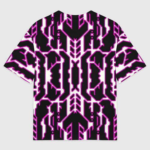Мужская футболка оверсайз Техно белые линии с розовой обводкой на чёрном фон / 3D-принт – фото 2