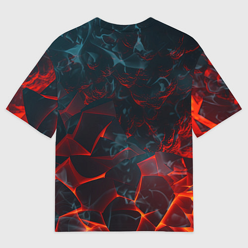 Мужская футболка оверсайз Темная абстракция с разломом красных плит / 3D-принт – фото 2