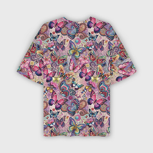 Мужская футболка оверсайз Бабочки розовый фон / 3D-принт – фото 2