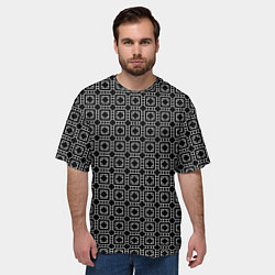 Футболка оверсайз мужская Белый геометрический узор на черном фоне, цвет: 3D-принт — фото 2