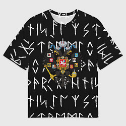 Футболка оверсайз мужская Герб РФ имперский стиль руны, цвет: 3D-принт