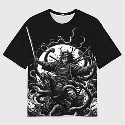 Футболка оверсайз мужская Кричащий самурай и огромный монстр, цвет: 3D-принт