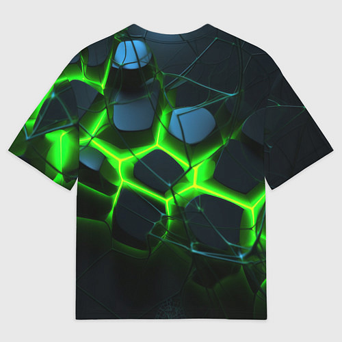 Мужская футболка оверсайз Зеленый неон и разлом плит / 3D-принт – фото 2