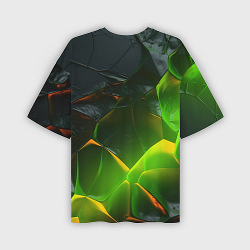 Мужская футболка оверсайз Зеленая абстрактная неоновая текстура / 3D-принт – фото 2