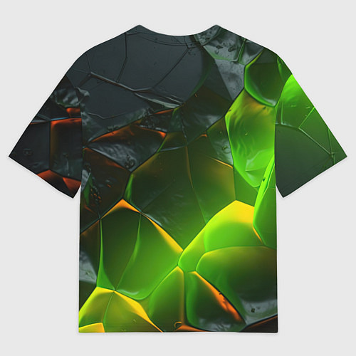 Мужская футболка оверсайз Зеленая абстрактная неоновая текстура / 3D-принт – фото 2