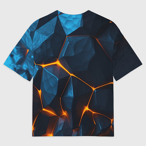 Мужская футболка оверсайз Разлом плит с оранжевым свечением / 3D-принт – фото 2