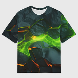 Футболка оверсайз мужская Неоновая яркая геометрическая абстракция со светом, цвет: 3D-принт