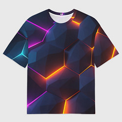 Футболка оверсайз мужская Неоновая яркая геометрическая абстракция со светом, цвет: 3D-принт