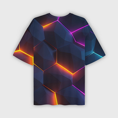 Мужская футболка оверсайз Неоновая яркая геометрическая абстракция со светом / 3D-принт – фото 2
