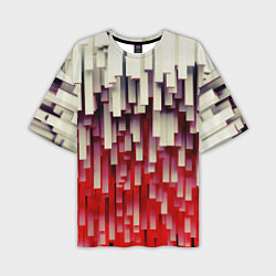 Мужская футболка оверсайз Блоки-сталактиты с красной подсветкой