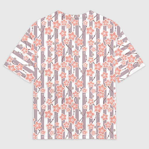 Мужская футболка оверсайз Коралловые цветы на полосатом фоне / 3D-принт – фото 2