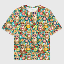 Мужская футболка оверсайз Лето и коты на отдыхе