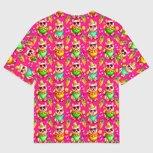 Мужская футболка оверсайз Щенята и летний вайб паттерн / 3D-принт – фото 2