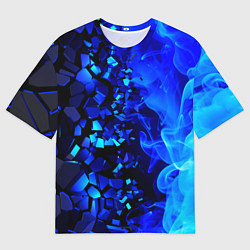 Футболка оверсайз мужская Осколки плиток и синий огонь, цвет: 3D-принт
