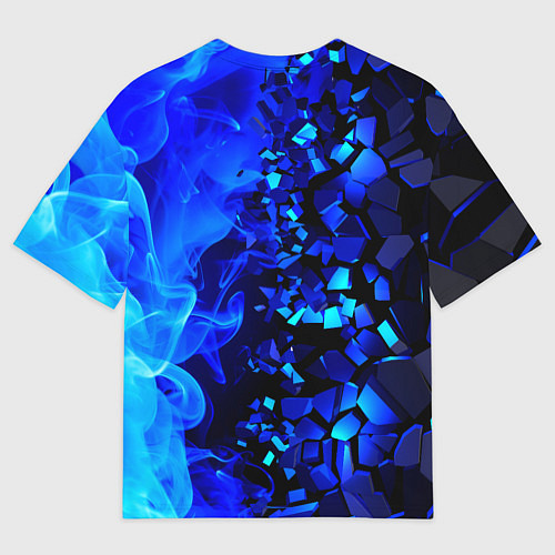 Мужская футболка оверсайз Осколки плиток и синий огонь / 3D-принт – фото 2