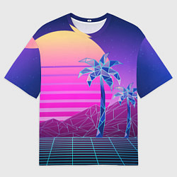 Футболка оверсайз мужская Vaporwave неоновые горы и пальмы, цвет: 3D-принт