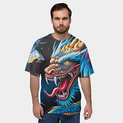 Футболка оверсайз мужская Фантастический космический дракон - нейросеть, цвет: 3D-принт — фото 2