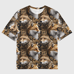 Мужская футболка оверсайз Лакшери паттерн с золотыми лисицами