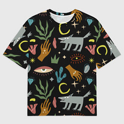 Мужская футболка оверсайз Мистический лес с волком