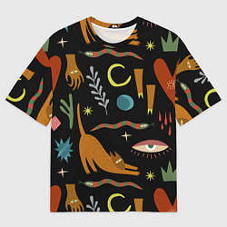 Футболка оверсайз мужская Мистический лес с одноглазым котом, цвет: 3D-принт