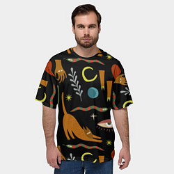 Футболка оверсайз мужская Мистический лес с одноглазым котом, цвет: 3D-принт — фото 2