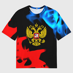 Мужская футболка оверсайз Россия герб огненый стиль