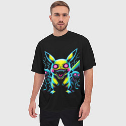 Футболка оверсайз мужская Pikachu and skeletons - neon glow ai art, цвет: 3D-принт — фото 2