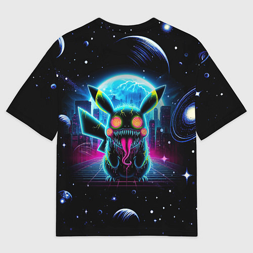 Мужская футболка оверсайз Пикачу в космосе - ужас / 3D-принт – фото 2