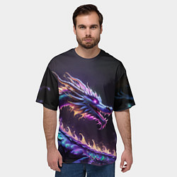 Футболка оверсайз мужская Неоновый сиреневый дракон на черном фоне, цвет: 3D-принт — фото 2