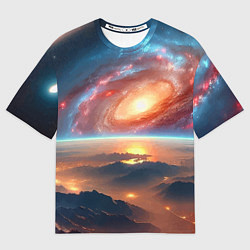 Футболка оверсайз мужская Разноцветная далёкая галактика - неоновое свечение, цвет: 3D-принт