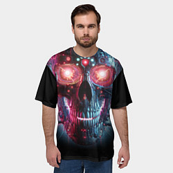 Футболка оверсайз мужская Неоновый кибер череп - нейросеть, цвет: 3D-принт — фото 2