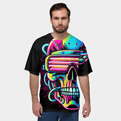 Футболка оверсайз мужская Cyber skull - ai art neon, цвет: 3D-принт — фото 2