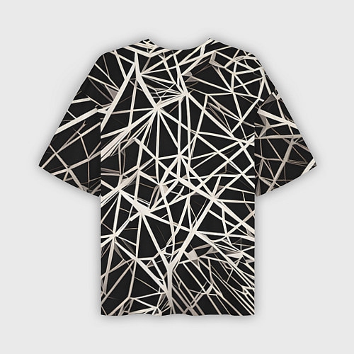 Мужская футболка оверсайз Белые хаотичные линии на чёрном фоне / 3D-принт – фото 2