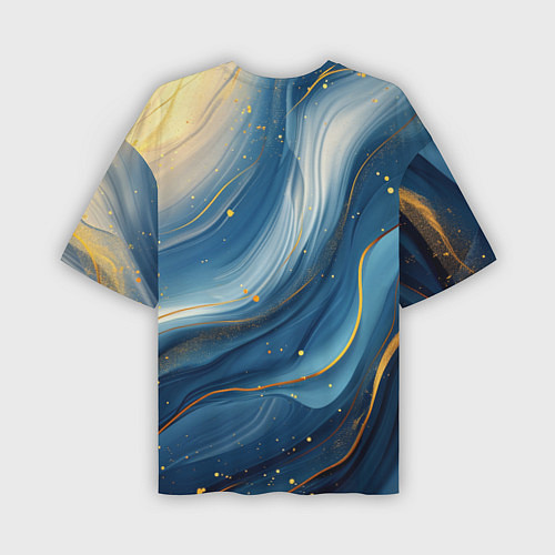 Мужская футболка оверсайз Золотая волнистая текстура на синей ткани / 3D-принт – фото 2