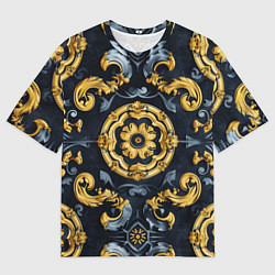 Футболка оверсайз мужская Золотые и синие абстрактные узоры, цвет: 3D-принт