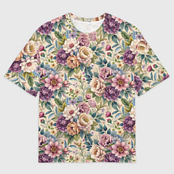 Футболка оверсайз мужская Нежные цветочные мотивы паттерны, цвет: 3D-принт