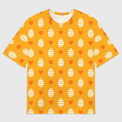 Мужская футболка оверсайз Оранжевый паттерн с яйцами и сердечками