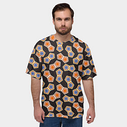 Футболка оверсайз мужская Сине-оранжевая мозаика на черном, цвет: 3D-принт — фото 2