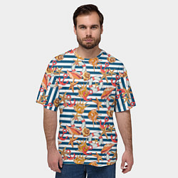 Футболка оверсайз мужская Морской узор в полоску, цвет: 3D-принт — фото 2