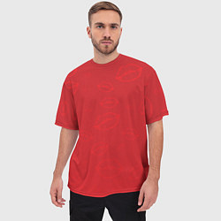 Футболка оверсайз мужская Паттерн алый контур губ на красном - lips red, цвет: 3D-принт — фото 2