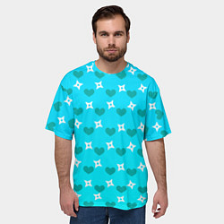 Футболка оверсайз мужская Сюрикены и сердечки: голубой, цвет: 3D-принт — фото 2