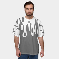 Футболка оверсайз мужская Потеки белой краски на сером фоне, цвет: 3D-принт — фото 2