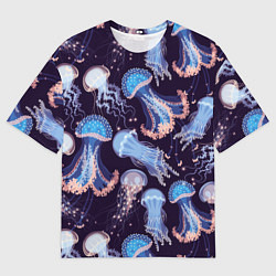 Футболка оверсайз мужская Светящиеся медузы, цвет: 3D-принт