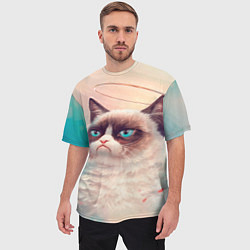 Футболка оверсайз мужская Мемный кот Grumpy Cat с нимбом, цвет: 3D-принт — фото 2