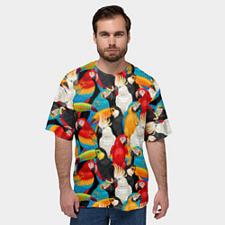 Футболка оверсайз мужская Экзотические птицы попугаи и туканы, цвет: 3D-принт — фото 2