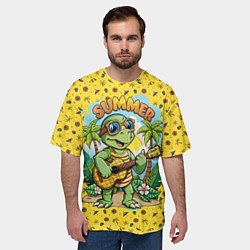 Футболка оверсайз мужская Черепаха с гитарой на острове, цвет: 3D-принт — фото 2