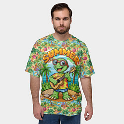 Футболка оверсайз мужская Черепаха с гитарой на острове, цвет: 3D-принт — фото 2